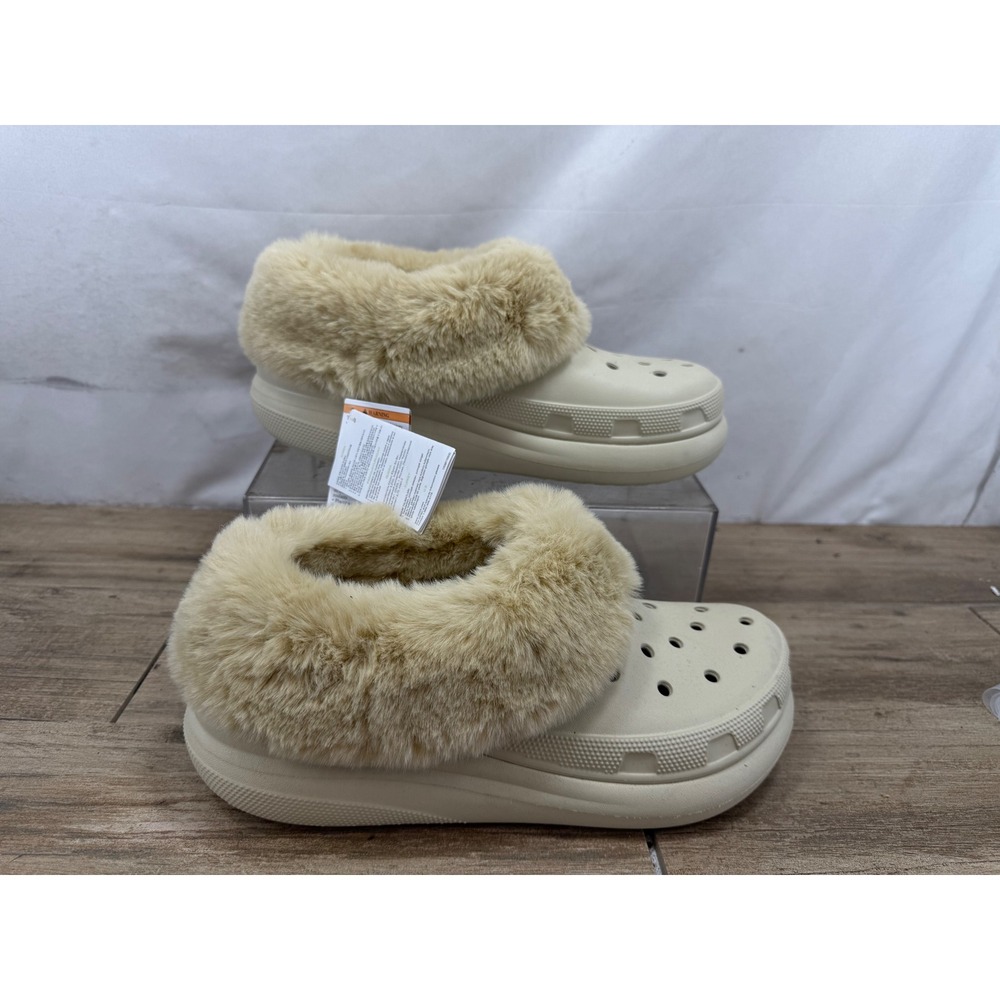 Crocs Classic Mammoth Luxe Radiance Clog Bone Faux Fur Platform Mens 9 Womens 11